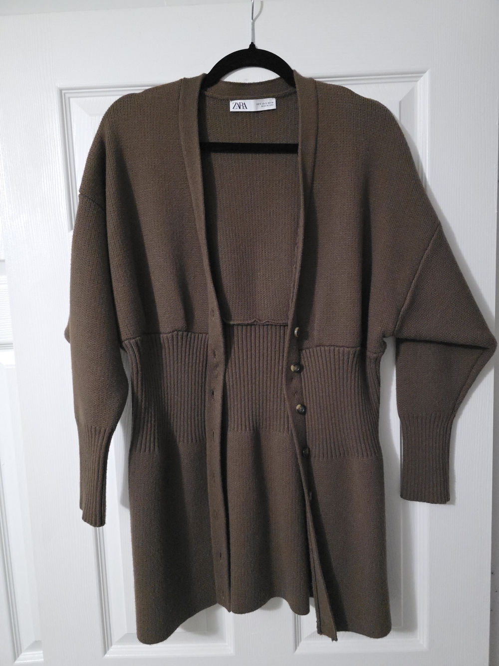 Zara Olive Green Ribbed Knit Cardigan